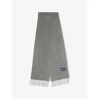 Barbour Mens Light Grey Marl Plain Logo-embroidered Lambswool Scarf In Gray
