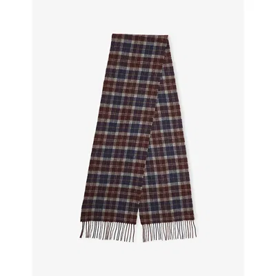 Barbour Mens Midnight Oak Tartan Fringed Tartan Wool Scarf In Multi