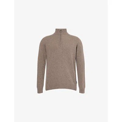 Barbour Mens Military Marl Holden Checked Elbow-patch Wool Knitted Top In Brown