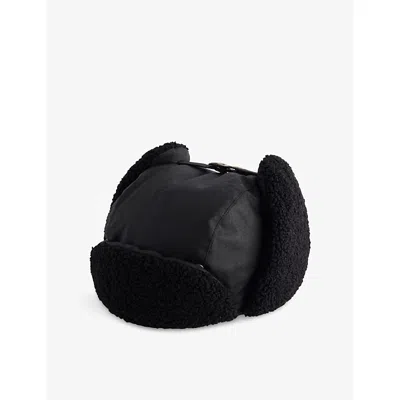 Barbour Mens Black Morar Brand-patch Waxed-cotton Trapper Hat Xl