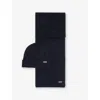 Barbour Mens Navy Carlton Fleck Wool-blend Beanie And Scarf Gift Set In Blue