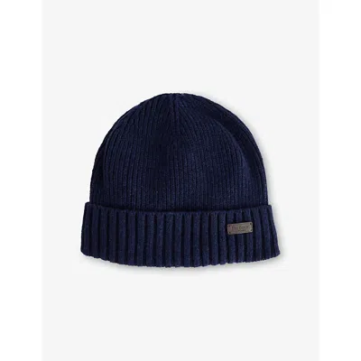 Barbour Mens Carlton Wool-blend Beanie Hat Navy In Blue