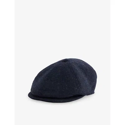 Barbour Mens Navy Claymore Wool-blend Baker Boy Hat In Blue