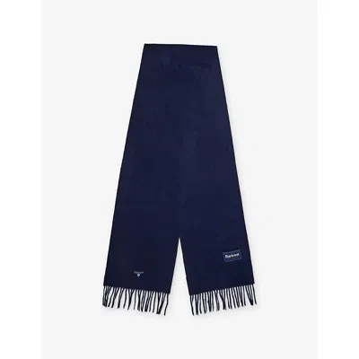Barbour Mens Navy Plain Fringed Wool Scarf In Gold