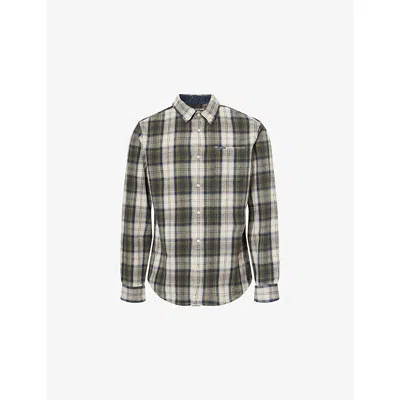 Barbour Mens Navy Sillwith Checked Brushed-cotton Shirt In Brown