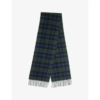 Barbour Mens Olive Night Tartan-print Lambswool Scarf In Green