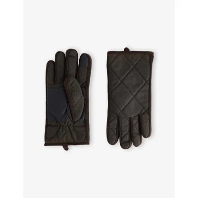 Barbour Mens Olive Westerdale Waxed Cotton Gloves In Black