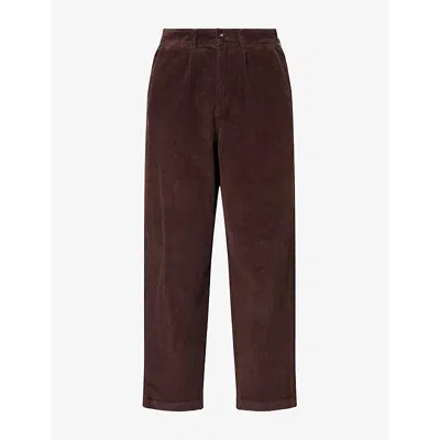 Barbour Mens Relaxed Tapered Cotton-corduroy Trousers Dark Oak In Burgundy