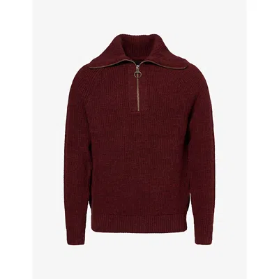Barbour Mens Riggbay Half-zip Wool Jumper Chestnut In Burgundy