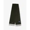 Barbour Mens Seaweed Plain Logo-embroidered Lambswool Scarf In Green