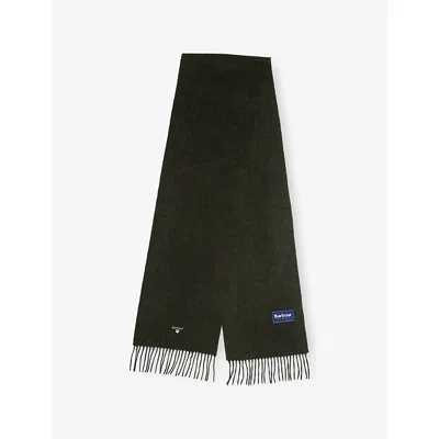 Barbour Mens Seaweed Plain Logo-embroidered Lambswool Scarf In Green