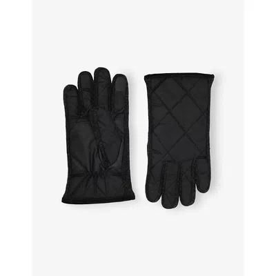 Barbour Mens Black Westerdale Quilted Waxed-cotton Gloves Xl