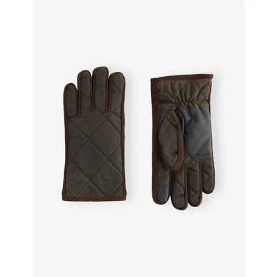 Barbour Mens Westerdale Quilted Waxed-cotton Gloves Olive Xl