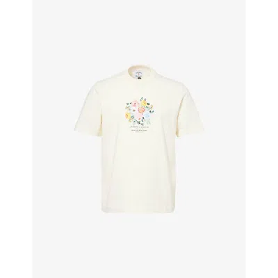 BARBOUR MENS BARBOUR X NOAH FLORAL GRAPHIC-PRINT COTTON-JERSEY T-SHIRT WHISPER WHITE