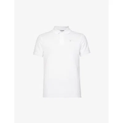BARBOUR MENS WHITE BRAND-EMBROIDERED RIBBED-TRIM REGULAR-FIT COTTON-PIQUÉ POLO SHIRT,57541748
