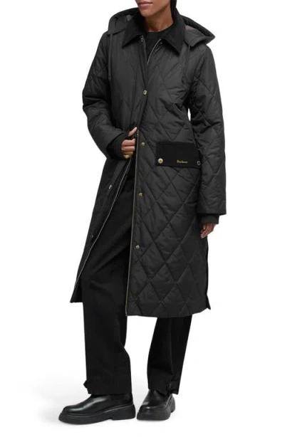 Barbour Meredith Quilted Hooded Long Coat In Black