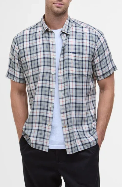 Barbour Midfield Tartan Summerfit Short Sleeve Button-up Shirt In Bleached Pine Tartan