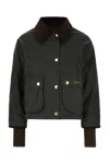 Barbour Oversized Jacket With Corduroy Collar In Sage