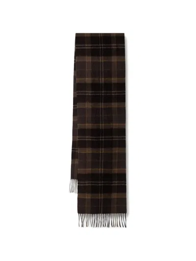 Barbour Mineral Tartan Wool-cashmere Scarf In Brown