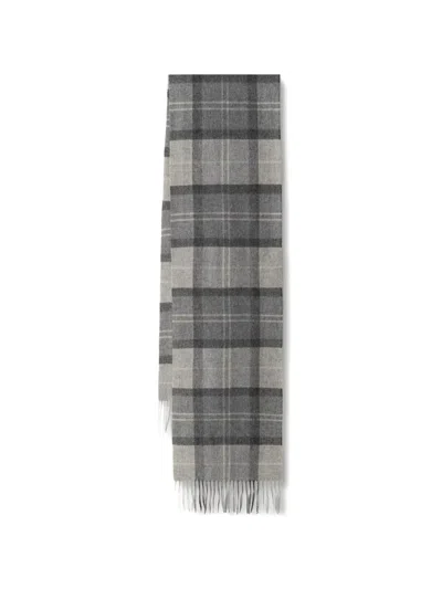 Barbour Mineral Tartan Wool-cashmere Scarf In Grey
