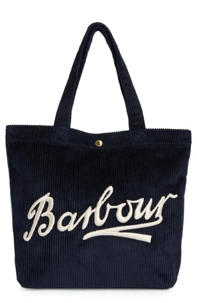 Barbour Mini Carrick Corduroy Tote Bag In Navy