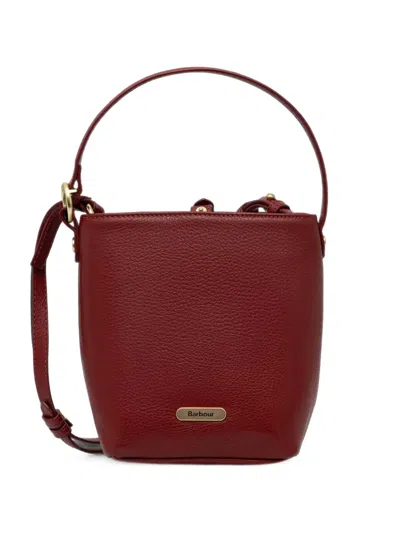 Barbour Mini Cedar Grained Leather Bucket Bag In Red