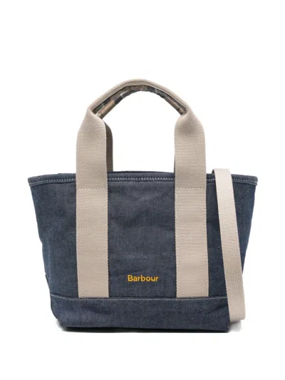 Barbour Mini Mya Tartan-detail Denim Tote Bag In Purple