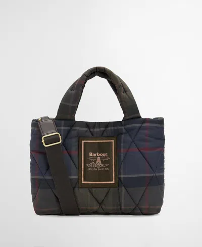 Barbour Mini Quilted Tote Handbag In Shadow Classic Tartan
