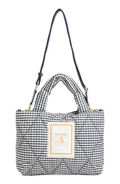 Barbour Mini Riah Gingham Diamond Quilted Tote In Multi