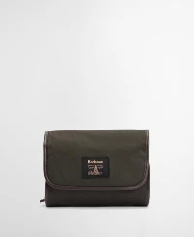 Barbour Mini Wax Hanging Washbag In Olive/beacon