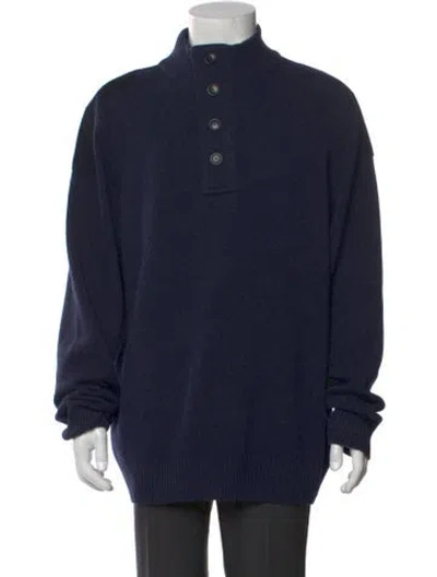 Pre-owned Barbour Mock Neck Long Sleeve Polo Sweater In Blue
