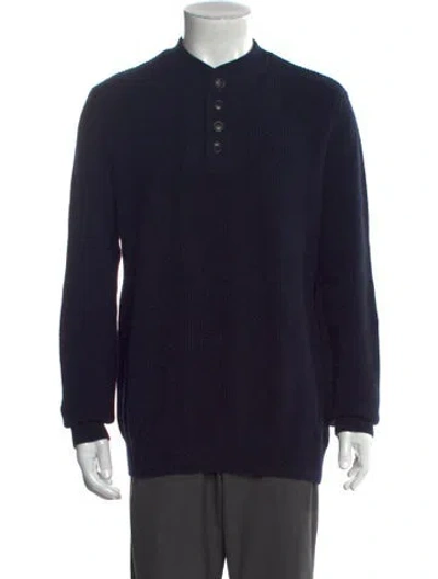 Pre-owned Barbour Mock Neck Long Sleeve Polo Sweater In Blue