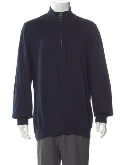 Pre-owned Barbour Mock Neck Long Sleeve Polo Sweater In Blue