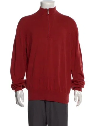 Pre-owned Barbour Mock Neck Long Sleeve Polo Sweater In Red