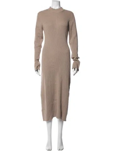 Pre-owned Barbour Mock Neck Midi Length Dress In Neutrals