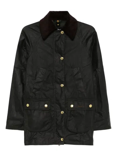 Barbour Modern Beadnell Corduroy-collar Waxed-cotton Coat In Black