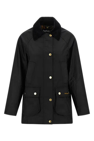 Barbour Waxed Cotton Casual Jacket With Corduroy Collar In Black