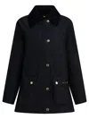 Barbour Waxed Cotton Casual Jacket With Corduroy Collar In Black