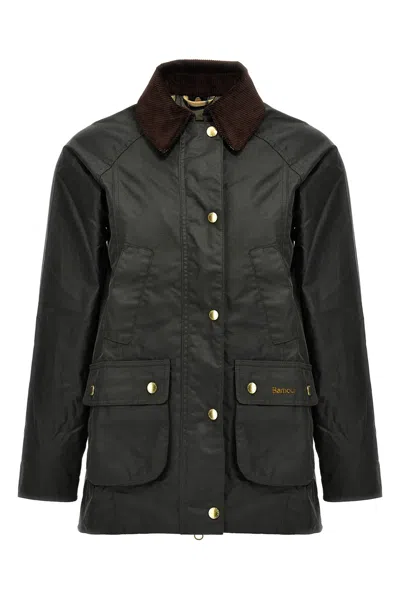 Barbour Long Waxed Collar Detail Jacket In Green