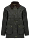 Barbour Waxed Cotton Casual Jacket With Corduroy Collar In Green