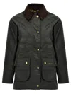 Barbour Black Waxed Jacket With Brown Velvet Collar In Green