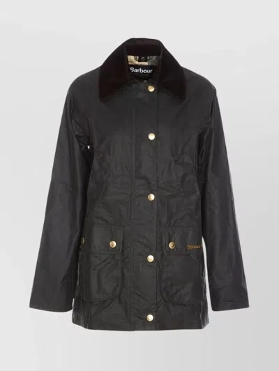 Barbour Modern Beadnell Wax Jacket With Corduroy Collar In Black