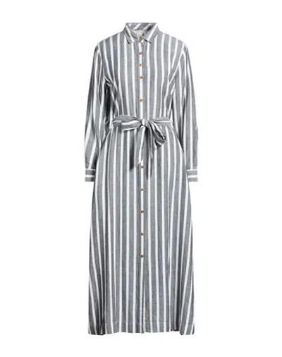Barbour Modern Heritage Woman Maxi Dress Midnight Blue Size 8 Lyocell, Linen In Gray