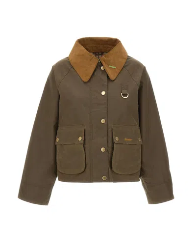Barbour Modern Spey Jacket Corduroy Collar Pockets In Brown