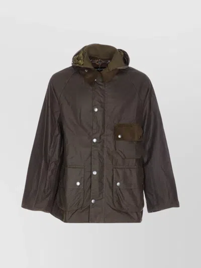 BARBOUR MODIFIED WAX JACKET WITH HOOD AND POCKETS