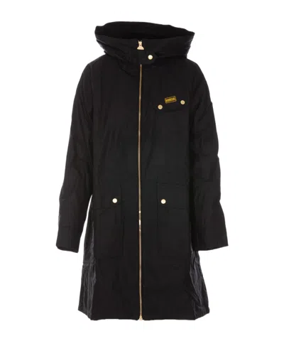 Barbour Monaco Zip-up Hooded Wax Coat In Black