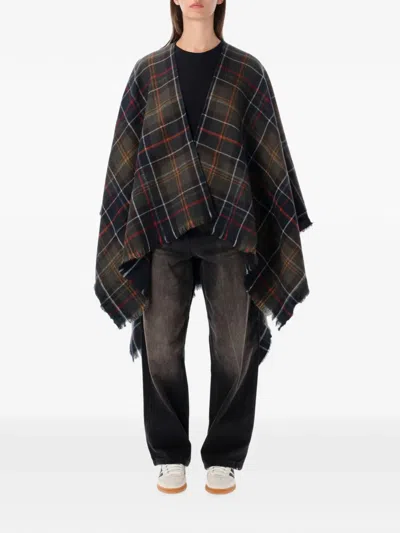 Barbour Montieth Tartan Frayed Scarf In Brown
