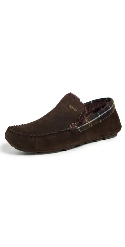 BARBOUR MONTY MOCCASIN SLIPPERS BROWN SUEDE
