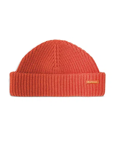 Barbour Mosely Fisherman Ribbed Beanie Hat In Red