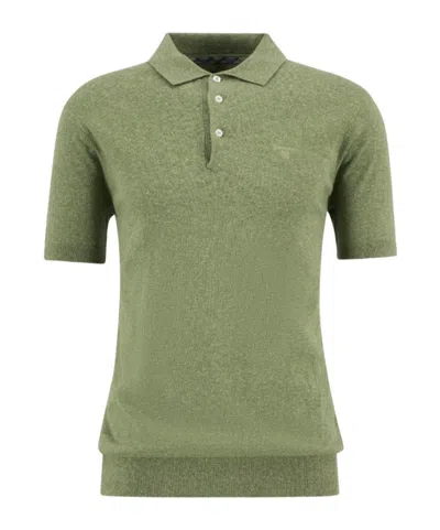 Barbour Muston Linen-blend Knitted Polo Shirt In Green